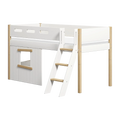Lit mezzanine 120 cm avec cabane, échelle et barrière de sécurité, 90x200 cm, Blanc/Chêne
