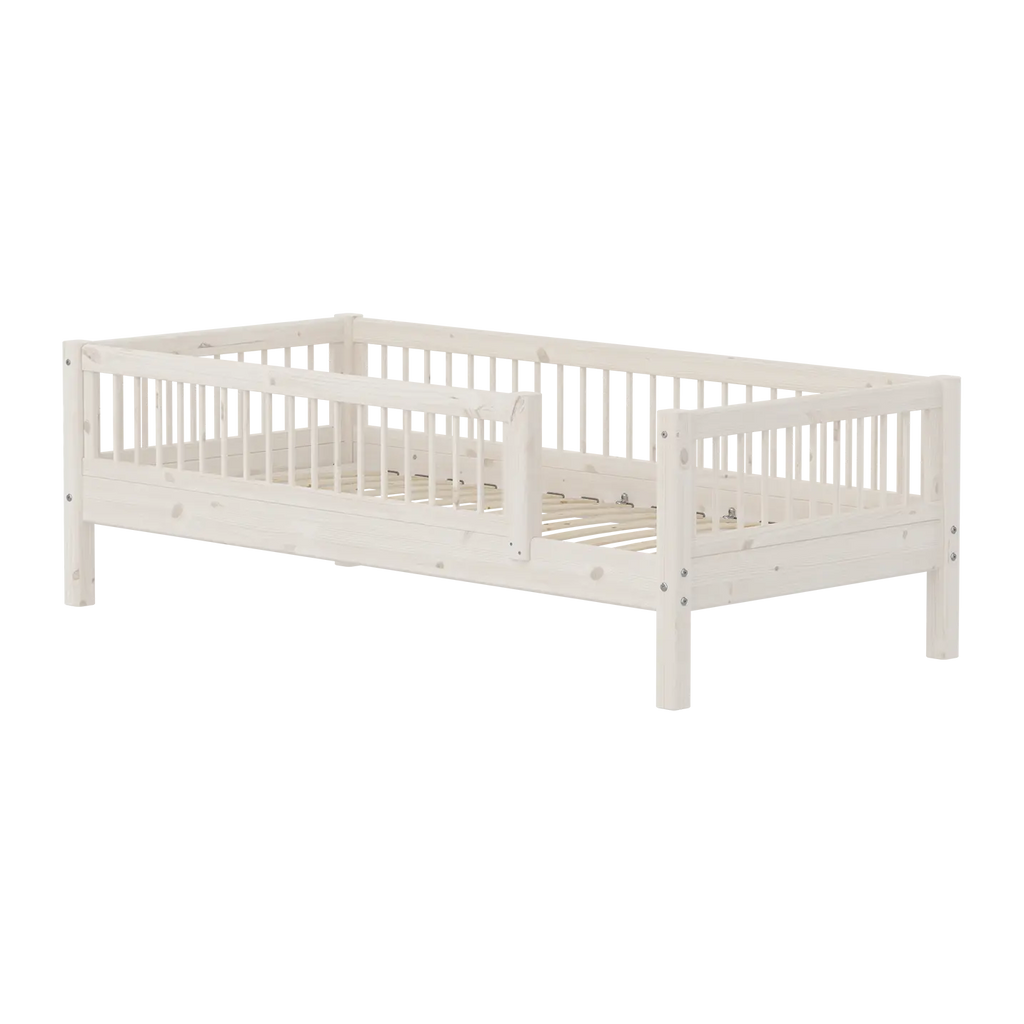 Lit simple avec barrière de sécurité, 90x200 cm, Blanc
