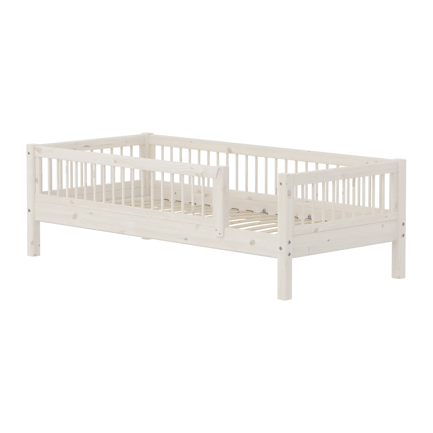 Lit simple avec barrière de sécurité, 90x200 cm, Blanc