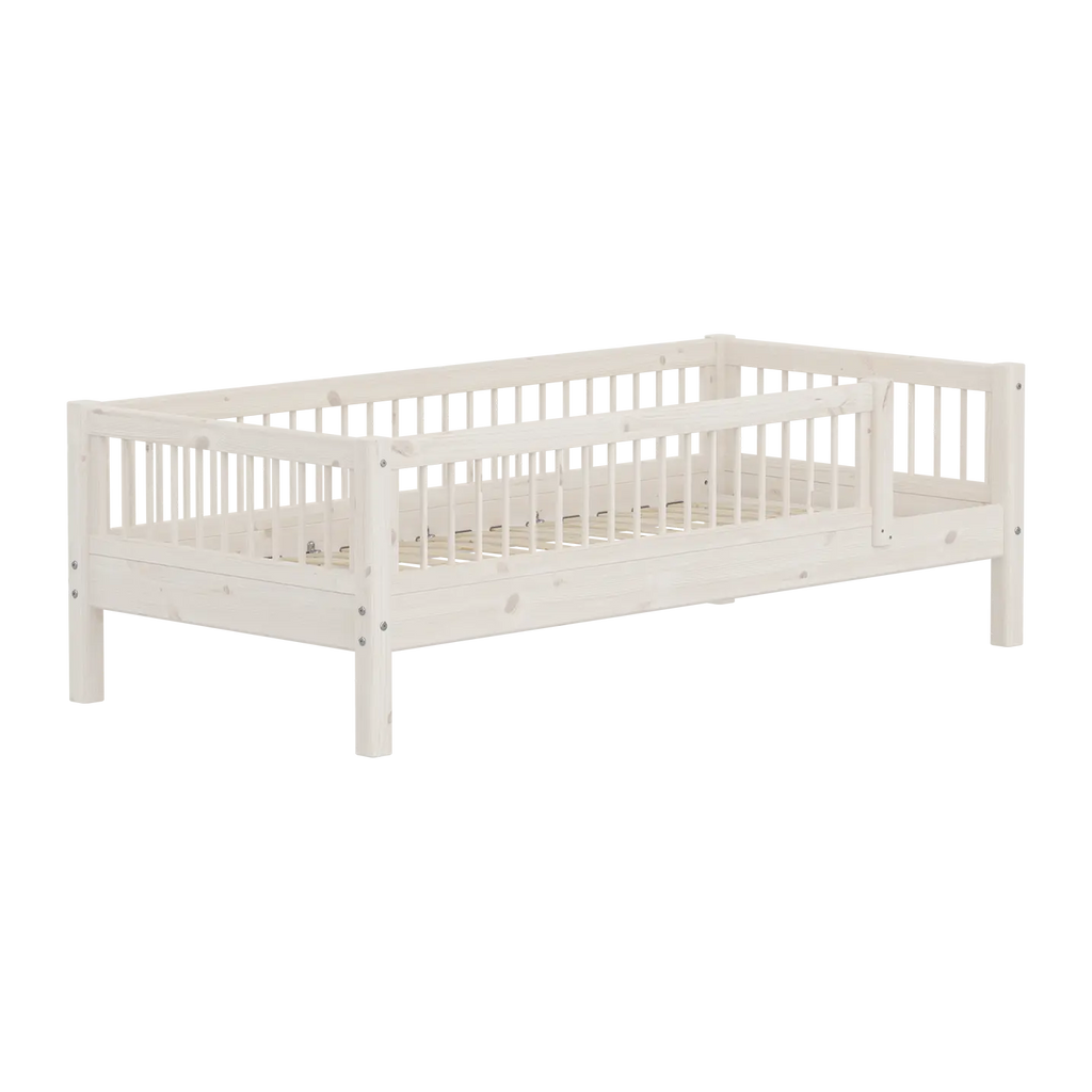 Lit simple avec barrière de sécurité, 90x200 cm, Blanc