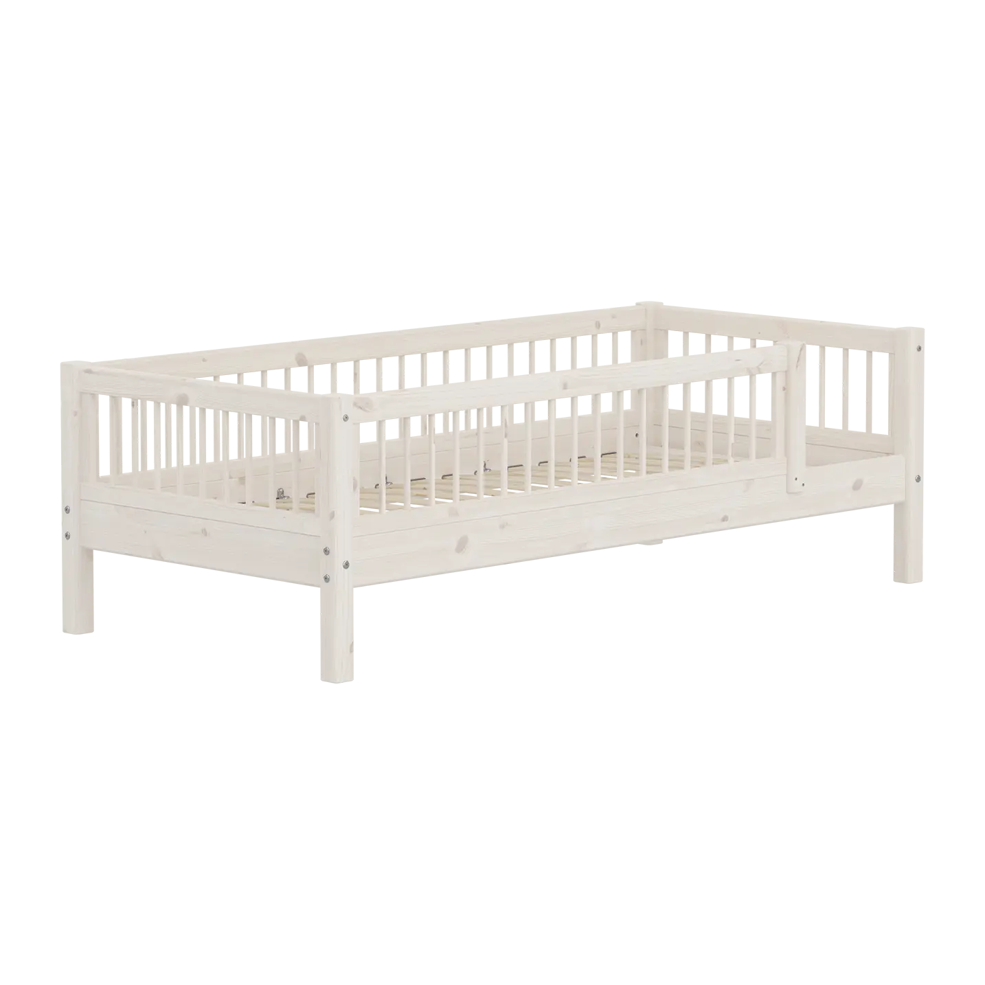Lit simple avec barrière de sécurité, 90x200 cm, Blanc