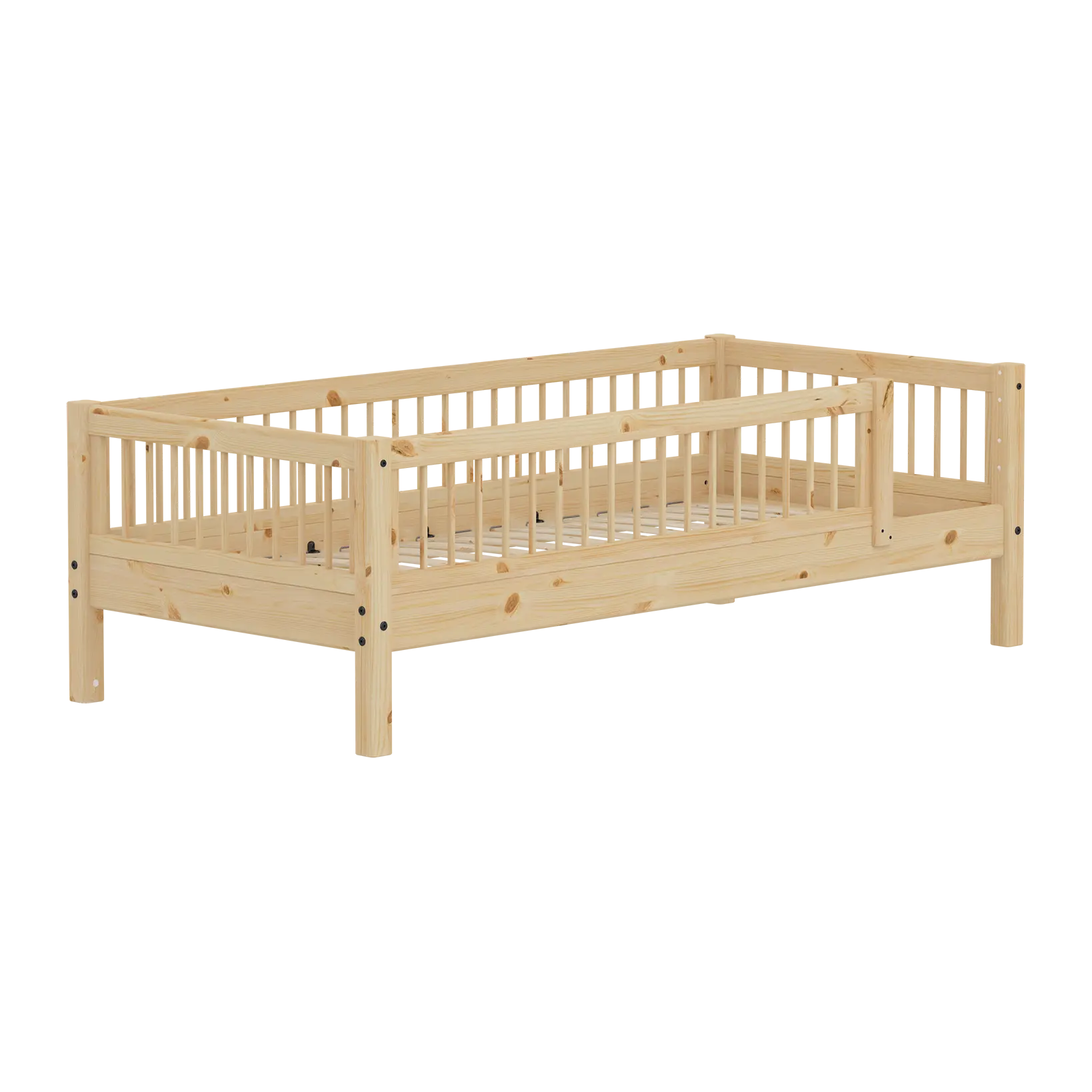 Lit simple avec barres de sécurité, 90x200 cm, Pin