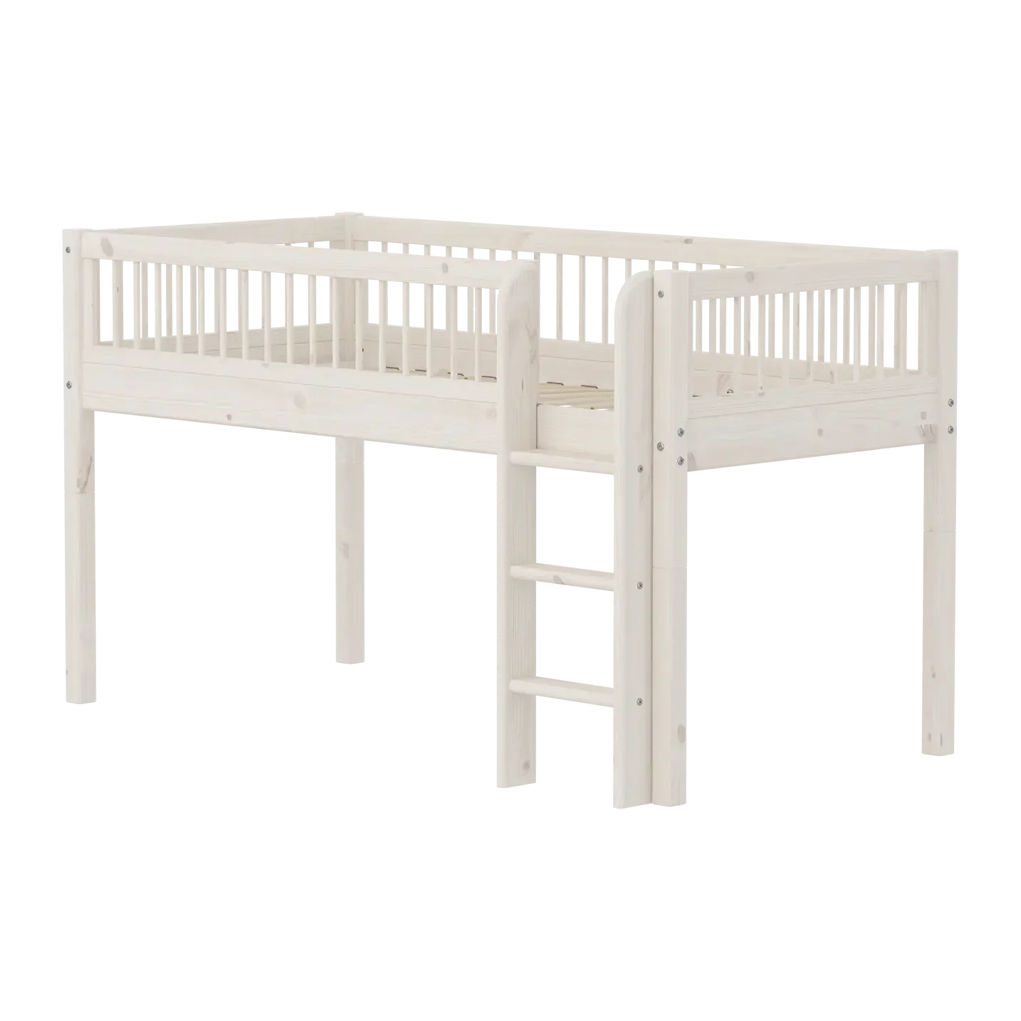 Lit mezzanine 120 cm avec barrière de sécurité et échelle, 90x200 cm, Blanc