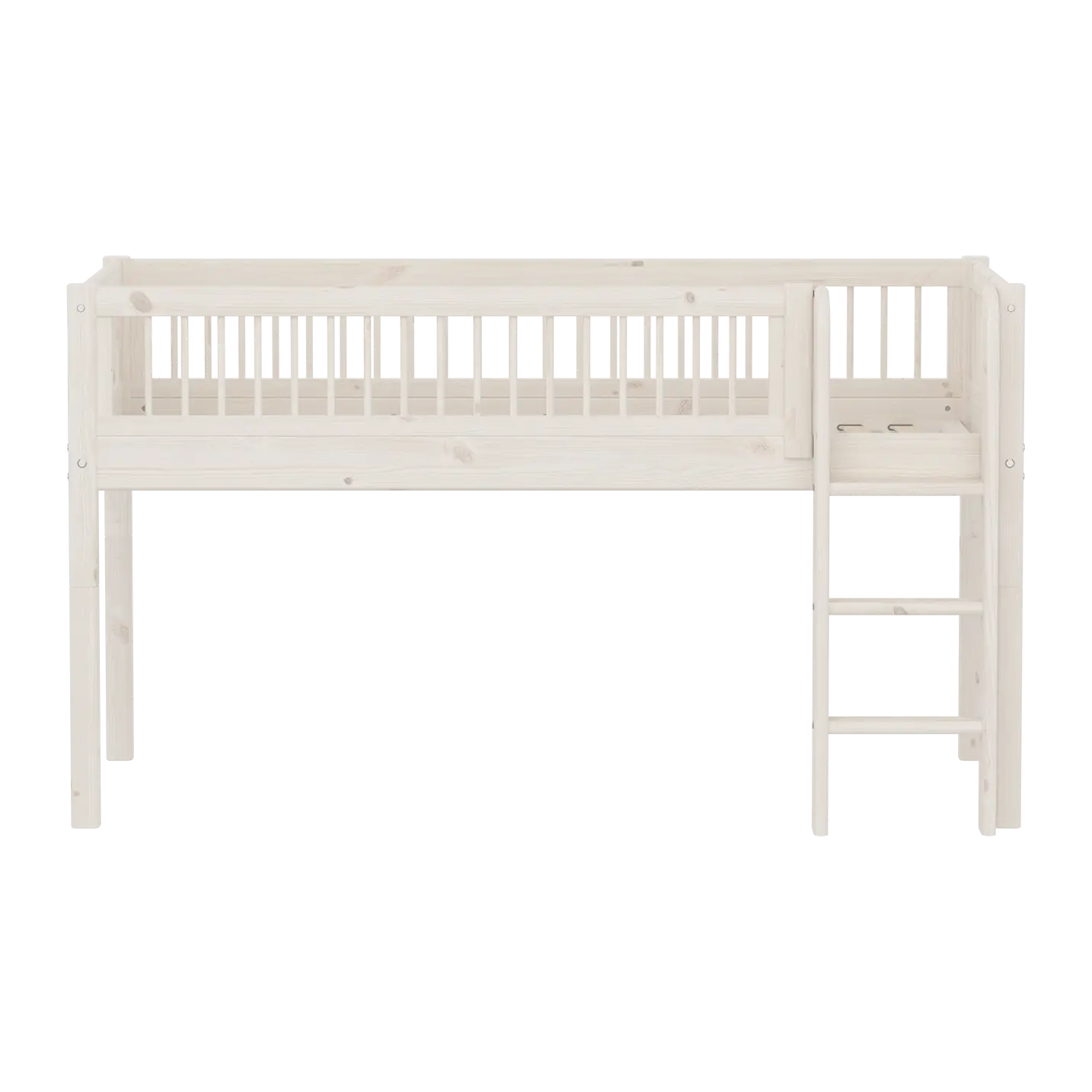 Lit mezzanine 120 cm avec barrière de sécurité et échelle, 90x200 cm, Blanc