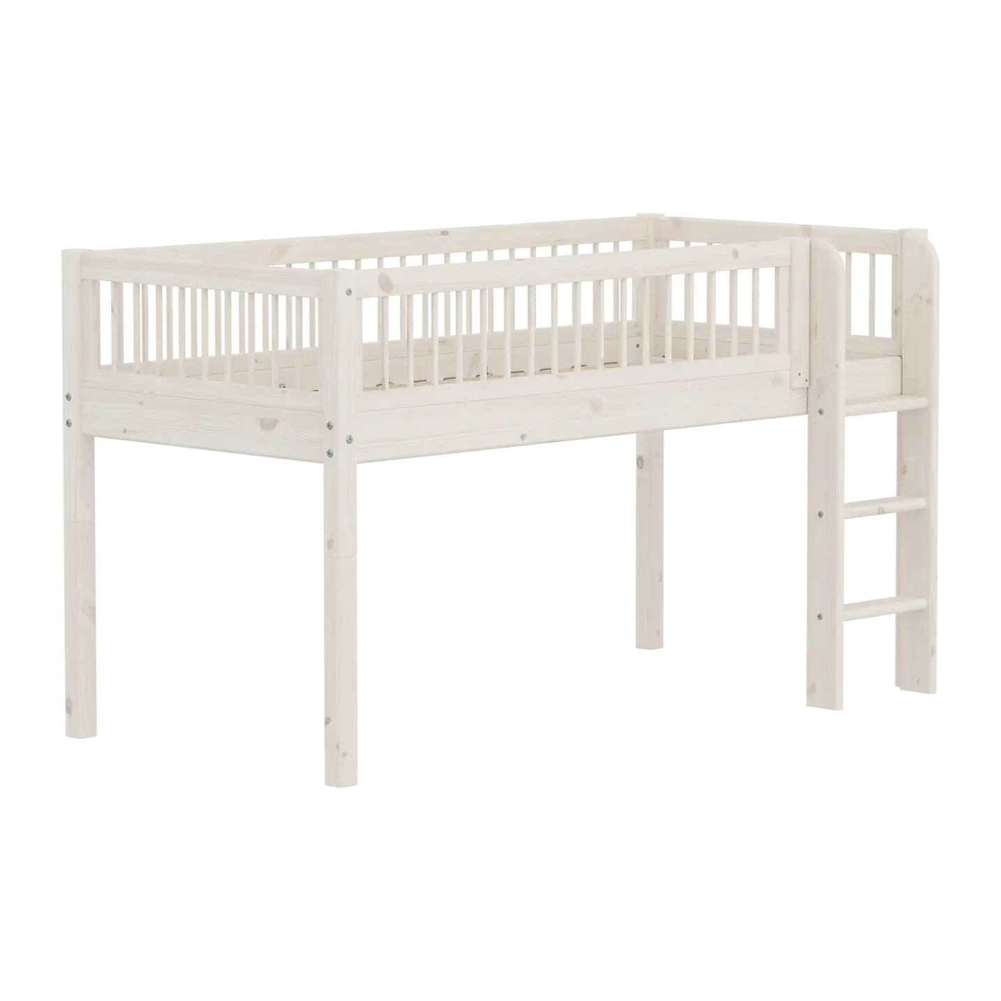 Lit mezzanine 120 cm avec barrière de sécurité et échelle, 90x200 cm, Blanc