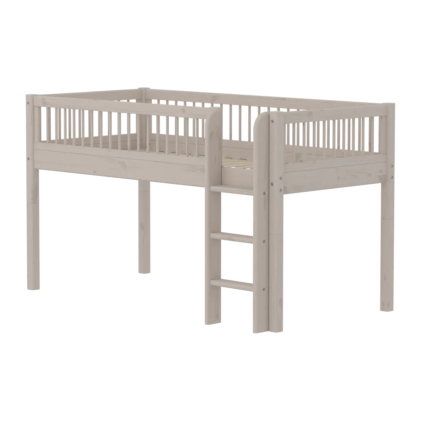 Lit surélevé 120 cm avec barrière de sécurité et échelle, 90x200 cm, gris