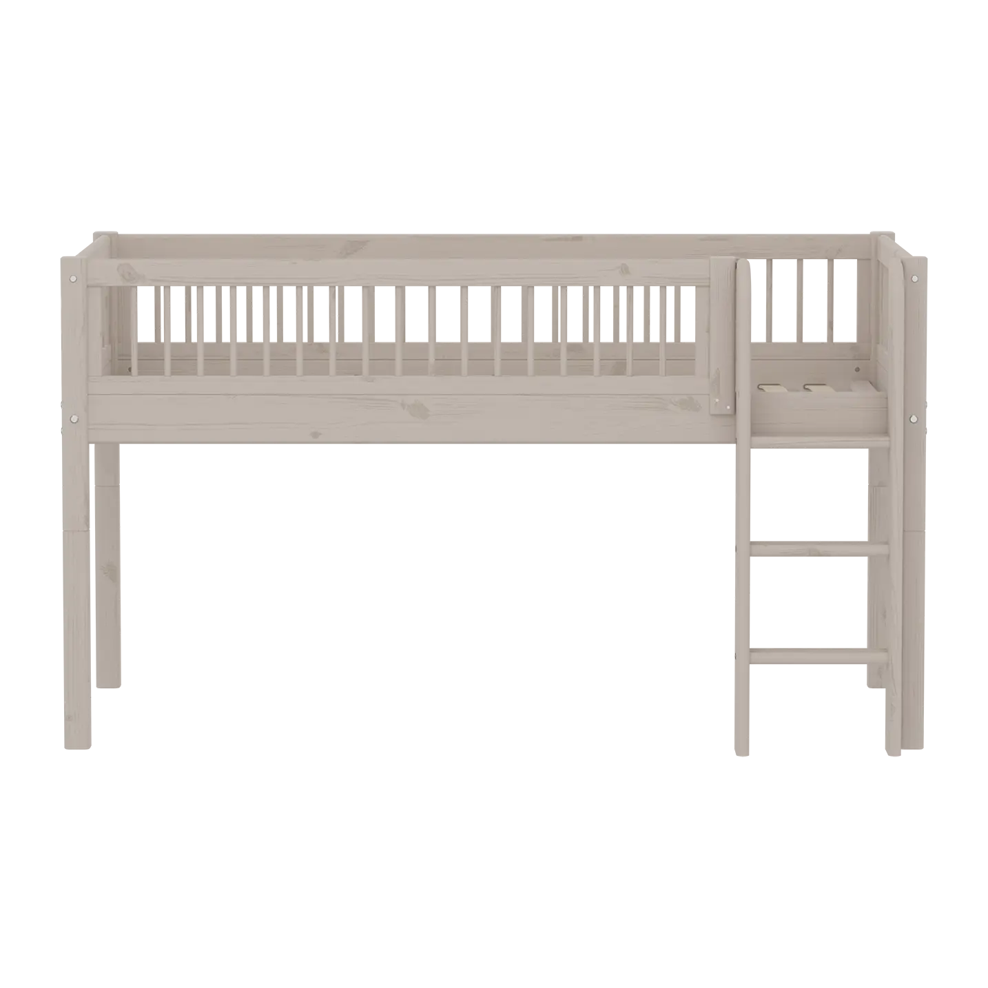 Lit surélevé 120 cm avec barrière de sécurité et échelle, 90x200 cm, gris