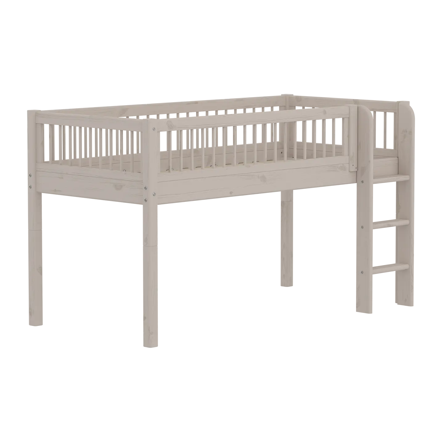 Lit surélevé 120 cm avec barrière de sécurité et échelle, 90x200 cm, gris