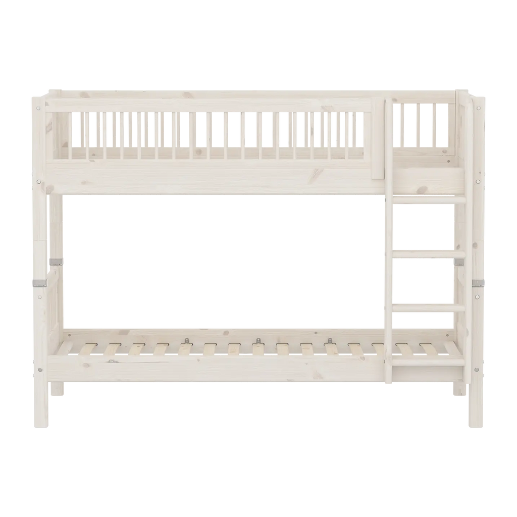 Lit superposé 154 cm avec échelle et barrière de sécurité, 90x200 cm, Blanc