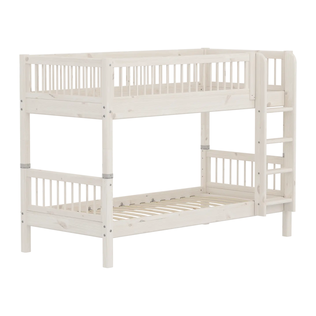 Lit superposé 154 cm avec échelle et barrière de sécurité, 90x200 cm, Blanc