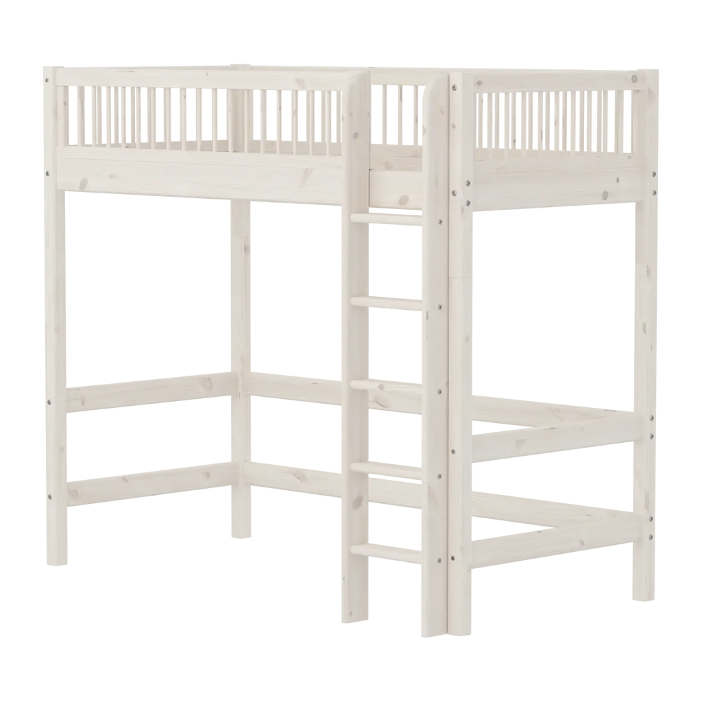 Lit mezzanine 184 cm avec échelle et barrière de sécurité, 90x200 cm, Blanc