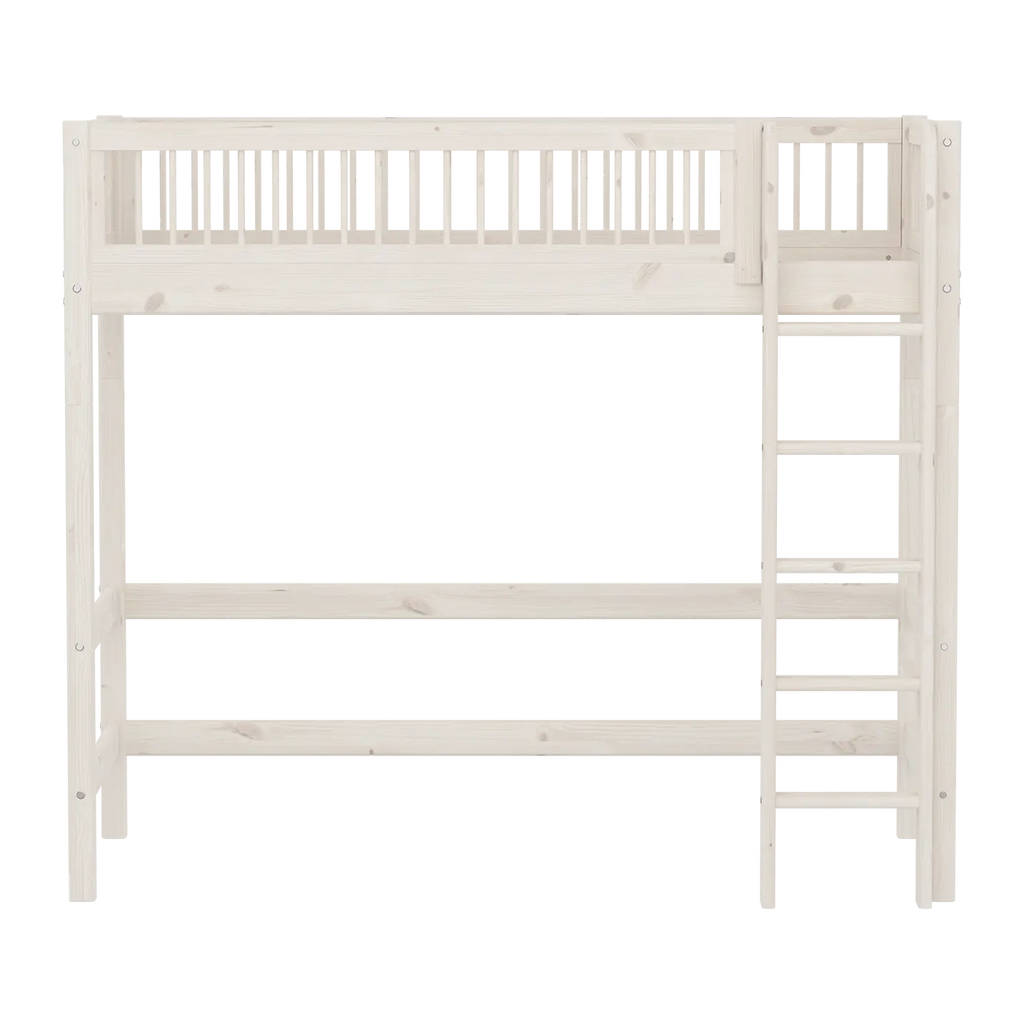 Lit mezzanine 184 cm avec échelle et barrière de sécurité, 90x200 cm, Blanc