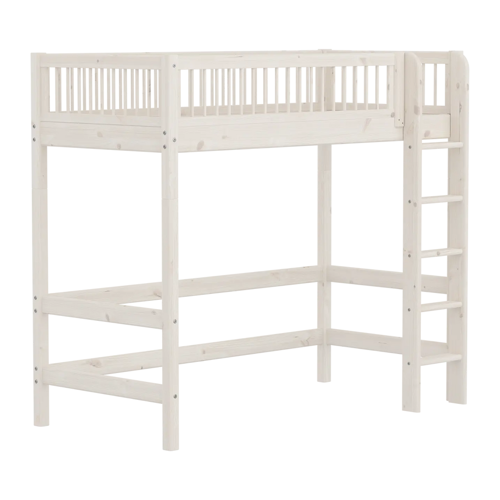 Lit mezzanine 184 cm avec échelle et barrière de sécurité, 90x200 cm, Blanc