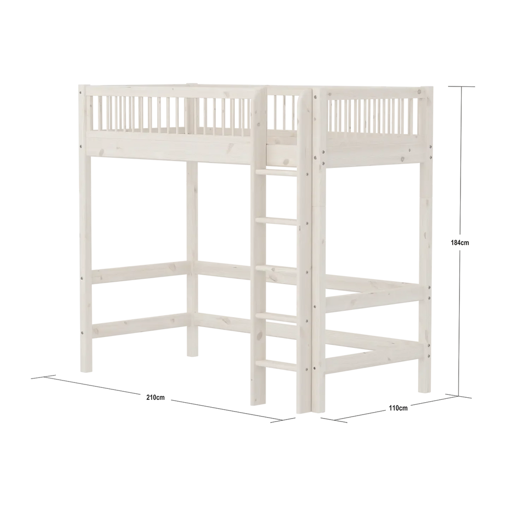 Lit mezzanine 184 cm avec échelle et barrière de sécurité, 90x200 cm, Blanc