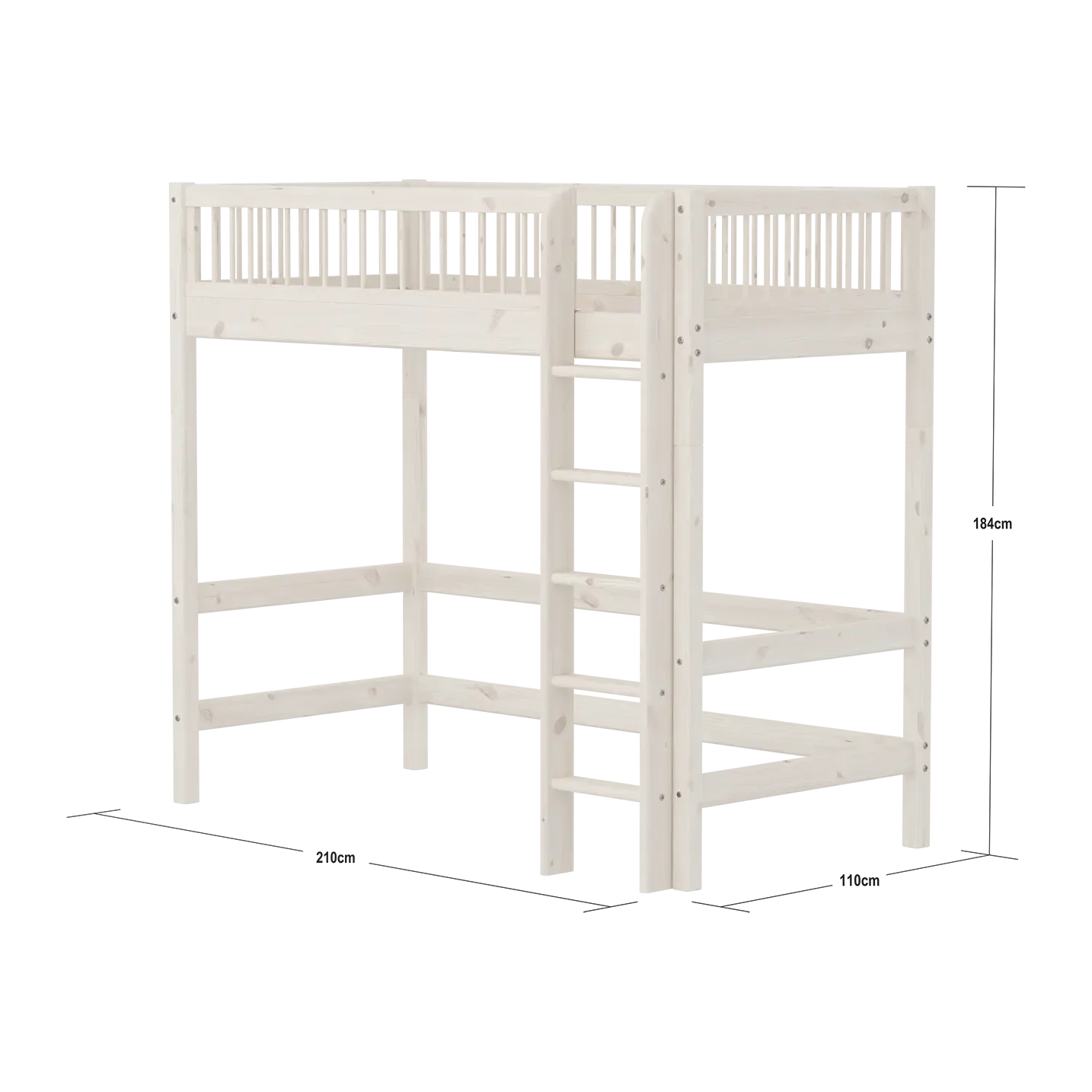 Lit mezzanine 184 cm avec échelle et barrière de sécurité, 90x200 cm, Blanc
