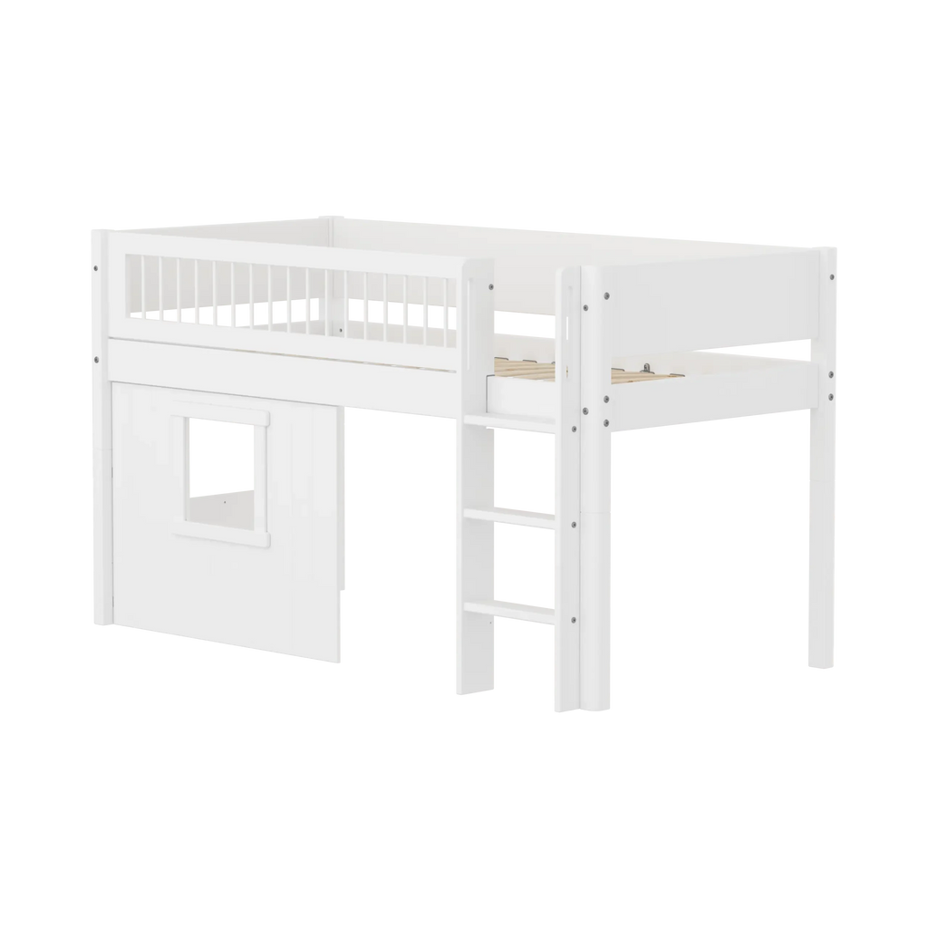 Lit mezzanine 120 cm avec cabane, 90x200 cm, Blanc