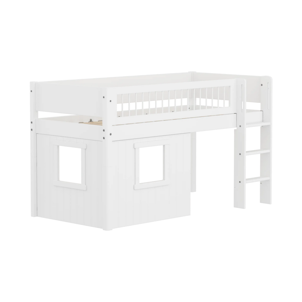 Lit mezzanine 120 cm avec cabane, 90x200 cm, Blanc
