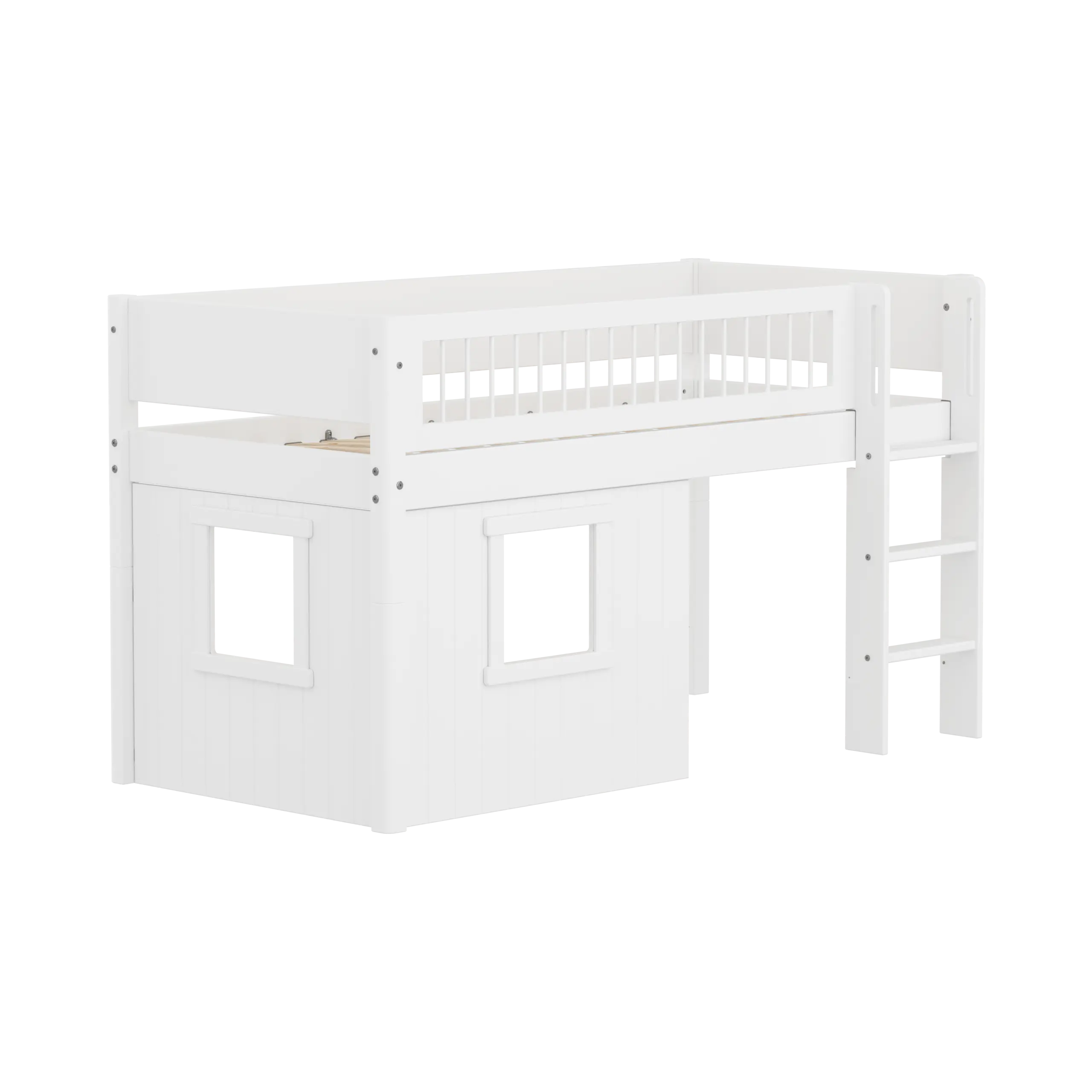 Lit mezzanine 120 cm avec cabane, 90x200 cm, Blanc