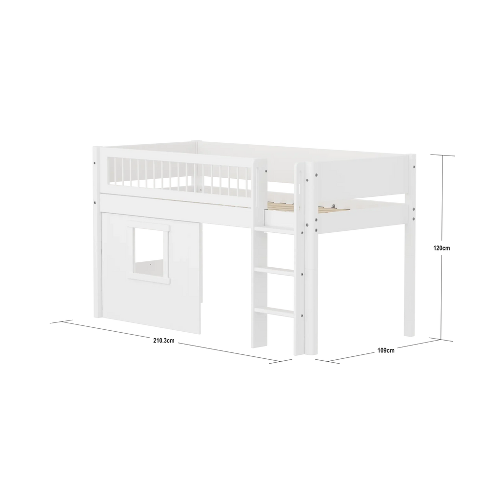 Lit mezzanine 120 cm avec cabane, 90x200 cm, Blanc