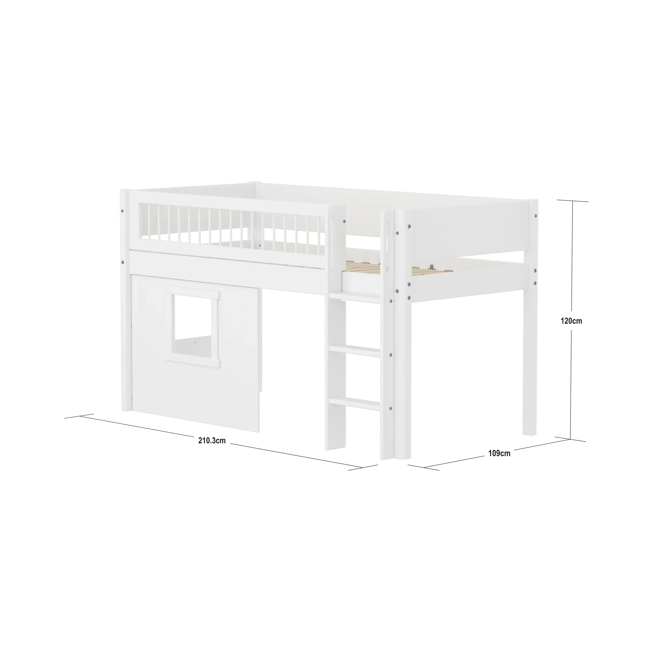 Lit mezzanine 120 cm avec cabane, 90x200 cm, Blanc