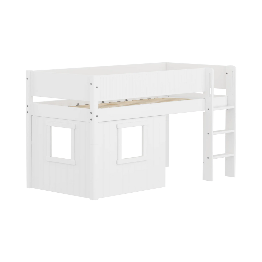 Lit surélevé 120 cm avec cabane, 90x200 cm, Blanc