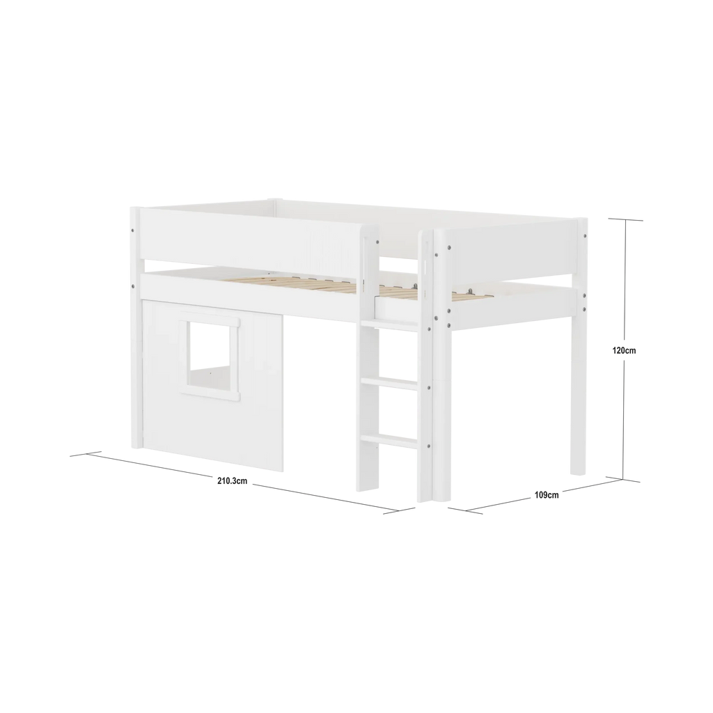 Lit surélevé 120 cm avec cabane, 90x200 cm, Blanc