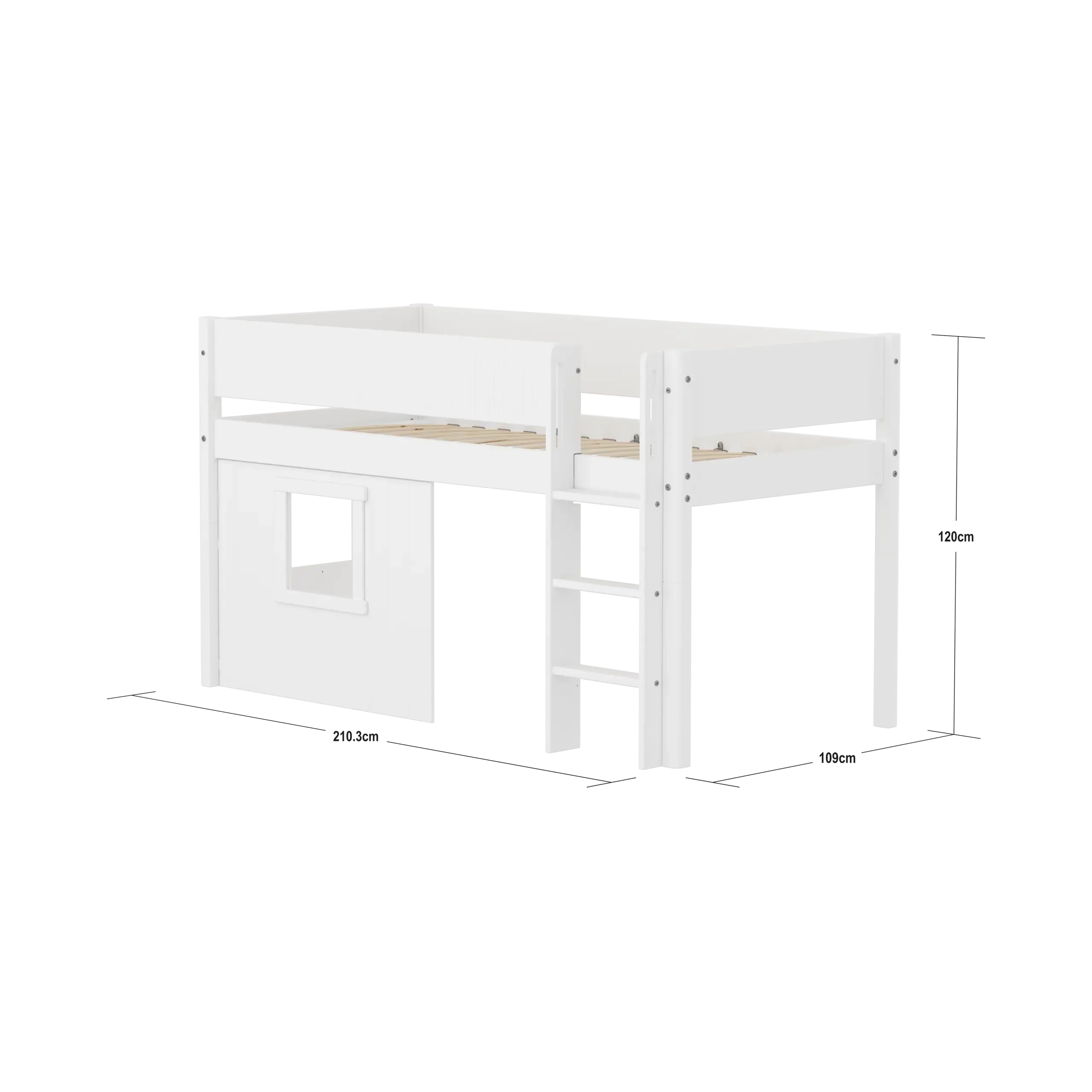 Lit surélevé 120 cm avec cabane, 90x200 cm, Blanc