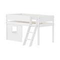 Lit mezzanine 120 cm avec cabane, échelle et barrière de sécurité, 90x200, Blanc