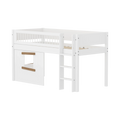 Lit surélevé 120 cm avec cabane, échelle et barrière de sécurité, 90x200 cm, Blanc