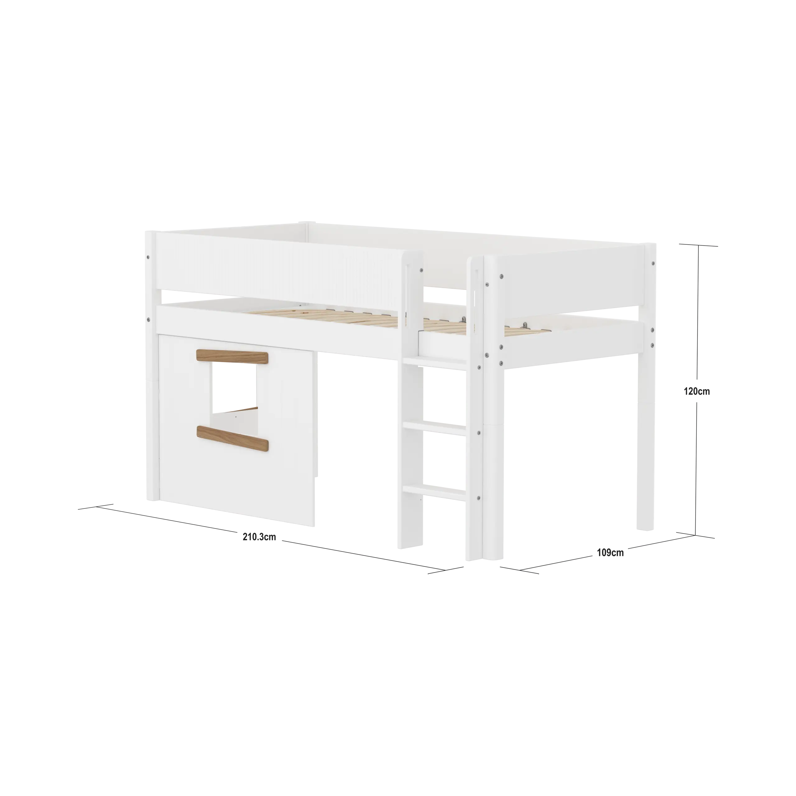 Lit surélevé 120 cm avec cabane, 90x200 cm, Blanc/Chêne