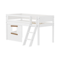 Lit haut 120 cm avec cabane, échelle et barrière de sécurité, 90x200, Blanc/Chêne