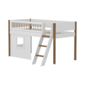 Lit mezzanine 120 cm avec cabane, échelle et barrière de sécurité, 90x200 cm, Blanc/Chêne