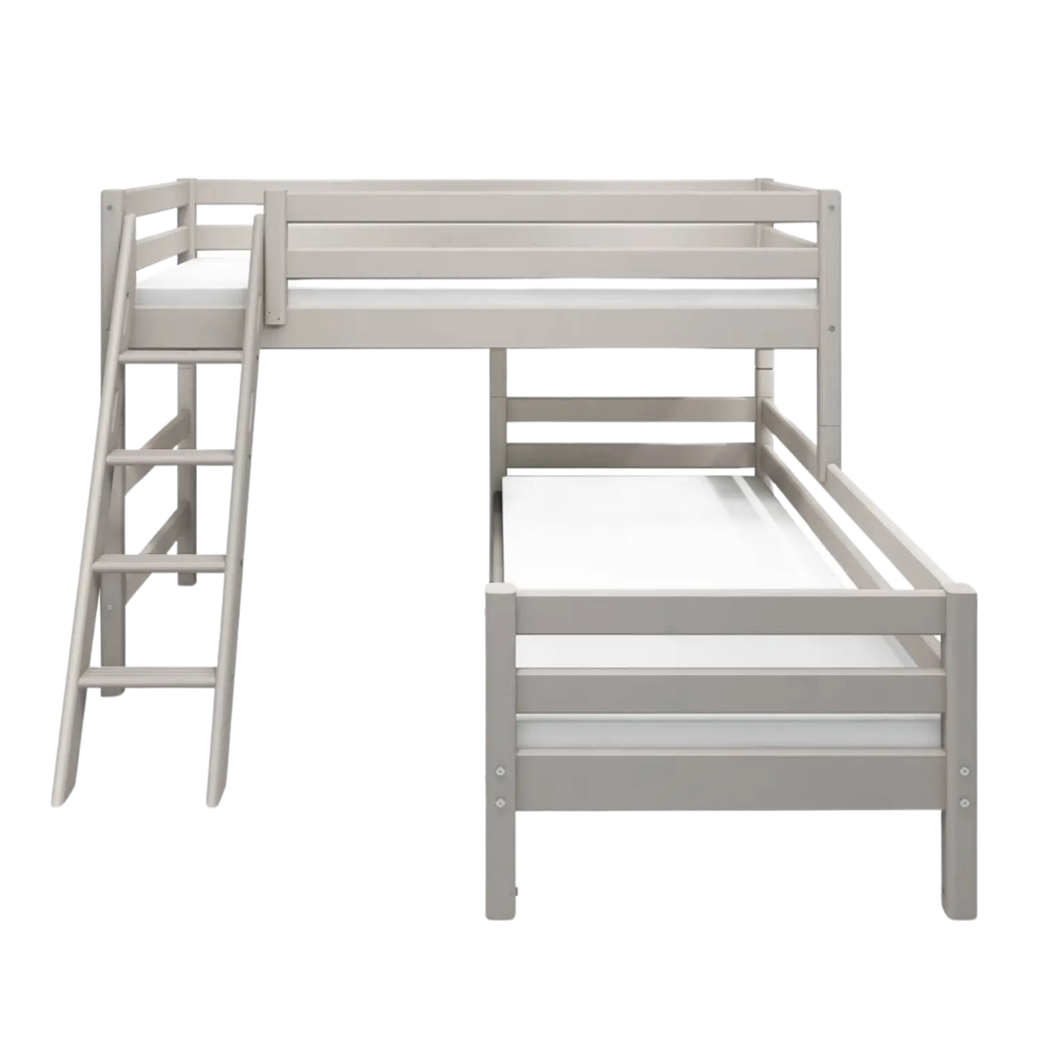 Lit superposé 143 cm avec échelle et barrière de sécurité, 90x200 cm, Gris
