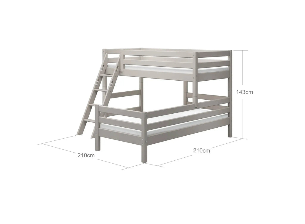 Lit superposé 143 cm avec échelle et barrière de sécurité, 90x200 cm, Gris