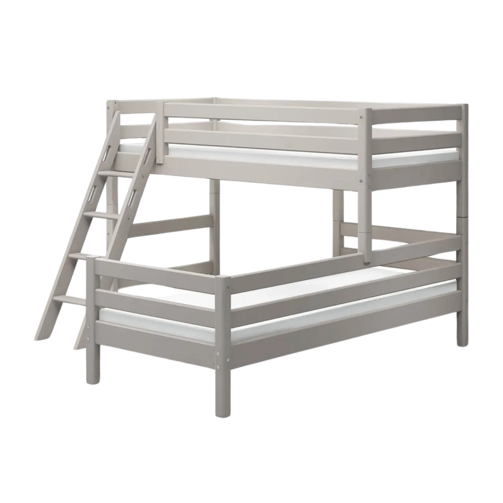 Lit superposé 143 cm avec échelle et barrière de sécurité, 90x200 cm, Gris