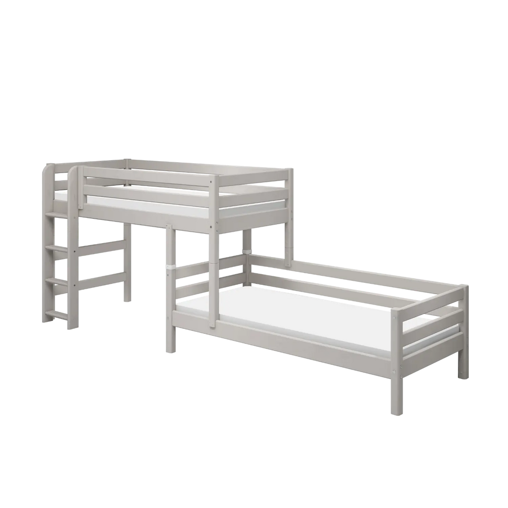 Lit Superposé 143 cm avec Échelle et Barrière de Sécurité, 90x200 cm, Gris
