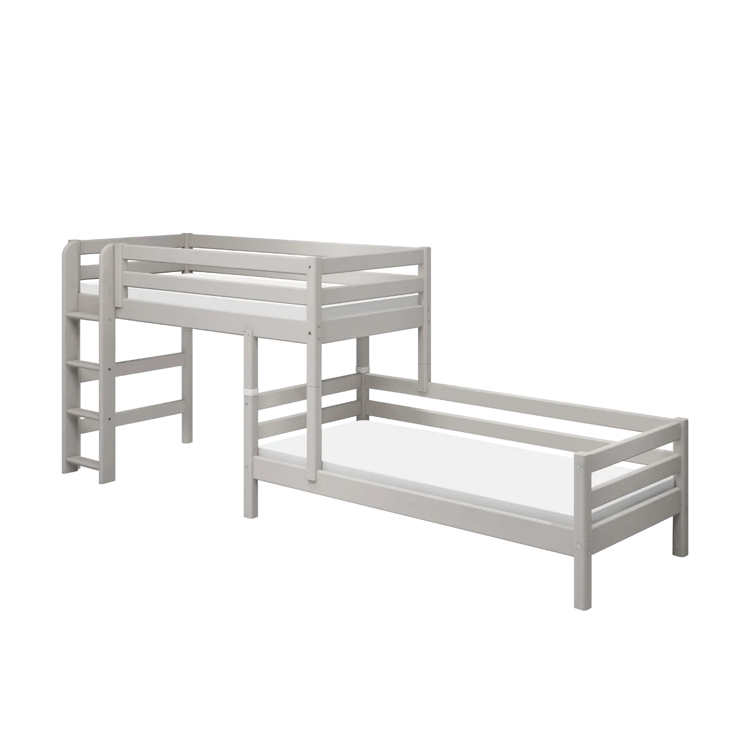 Lit Superposé 143 cm avec Échelle et Barrière de Sécurité, 90x200 cm, Gris
