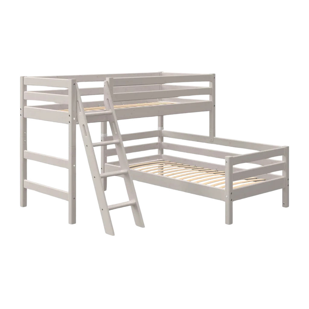 Lit superposé 143 cm avec échelle et barrière de sécurité, 90x200 cm, Gris