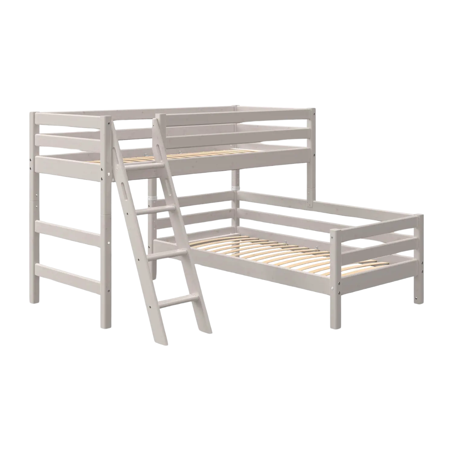 Lit superposé 143 cm avec échelle et barrière de sécurité, 90x200 cm, Gris