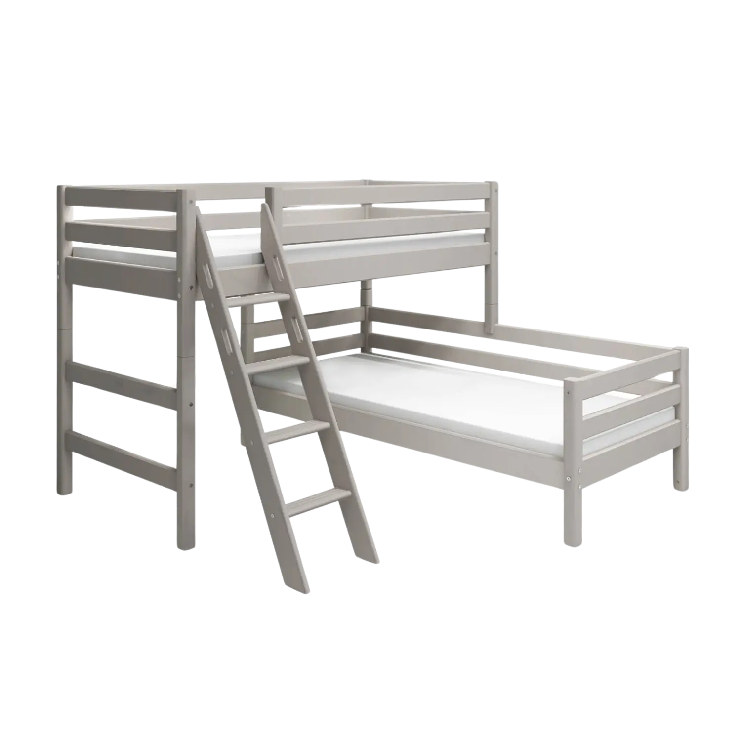 Lit superposé 143 cm avec échelle et barrière de sécurité, 90x200 cm, Gris