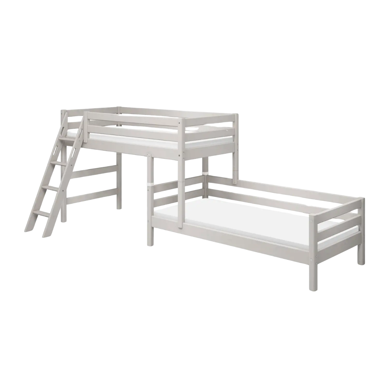 Lit superposé 143 cm avec échelle et barrière de sécurité, 90x200 cm, Gris