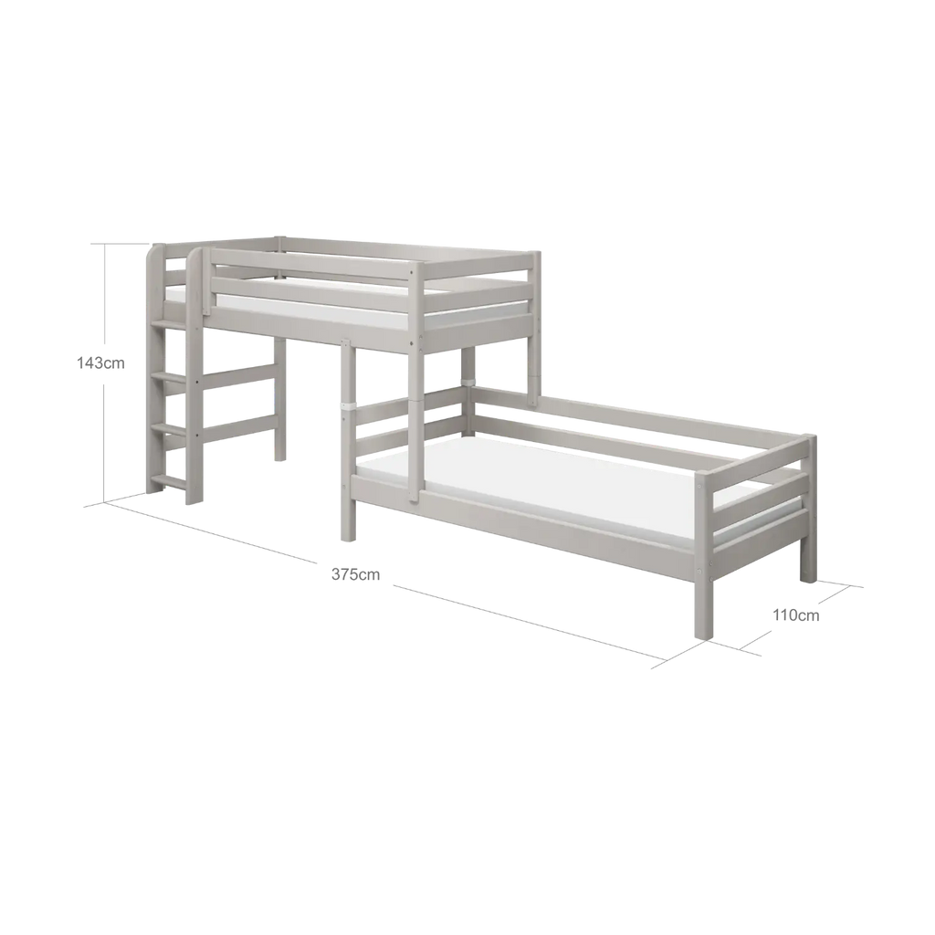 Lit Superposé 143 cm avec Échelle et Barrière de Sécurité, 90x200 cm, Gris