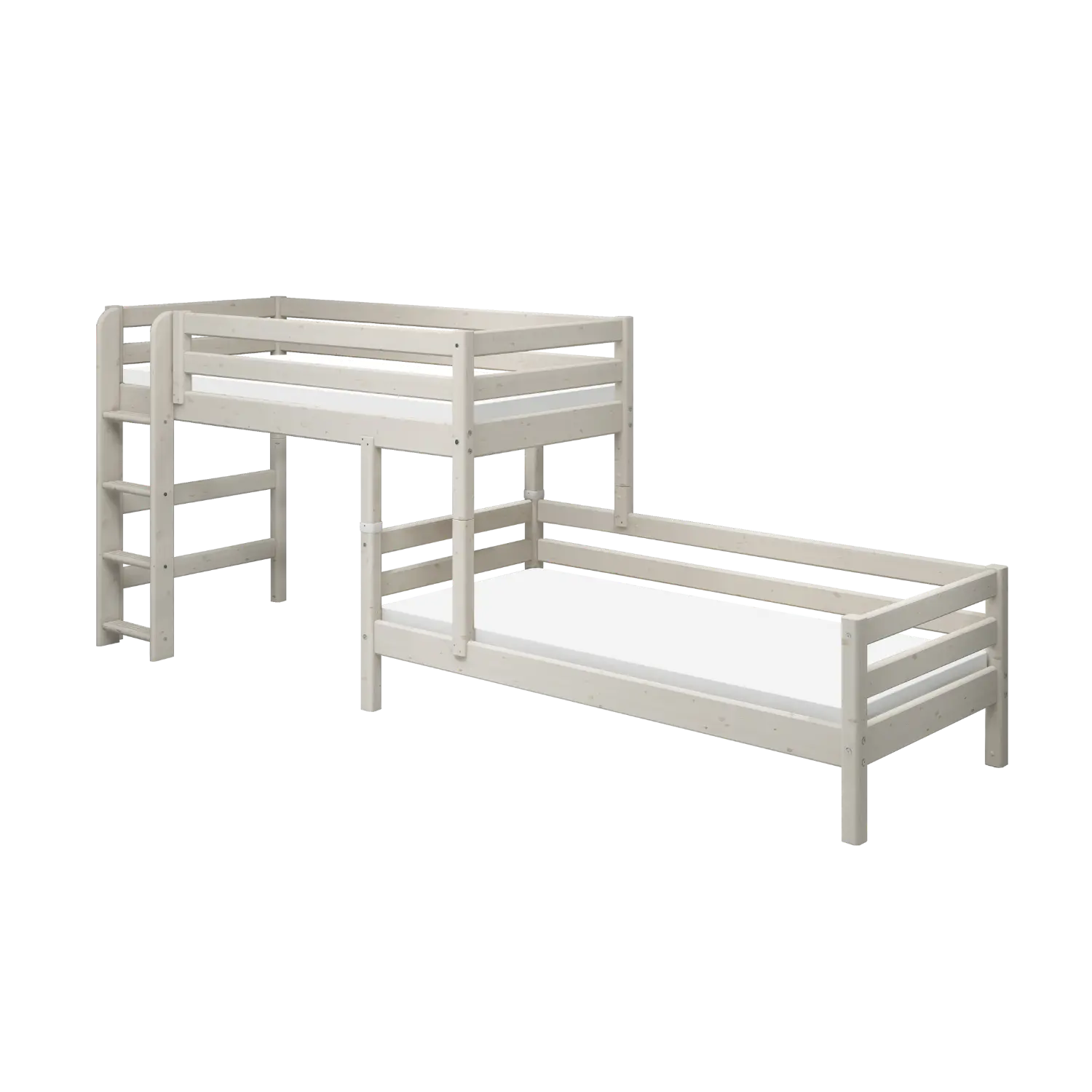 Lit superposé 143 cm avec échelle et barrière de sécurité, 90x200 cm, Blanc