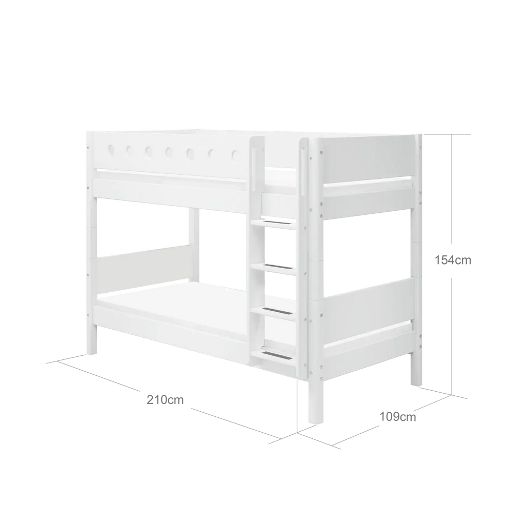 Lit superposé 154 cm avec échelle et barrière de sécurité, 90x200 cm, Blanc