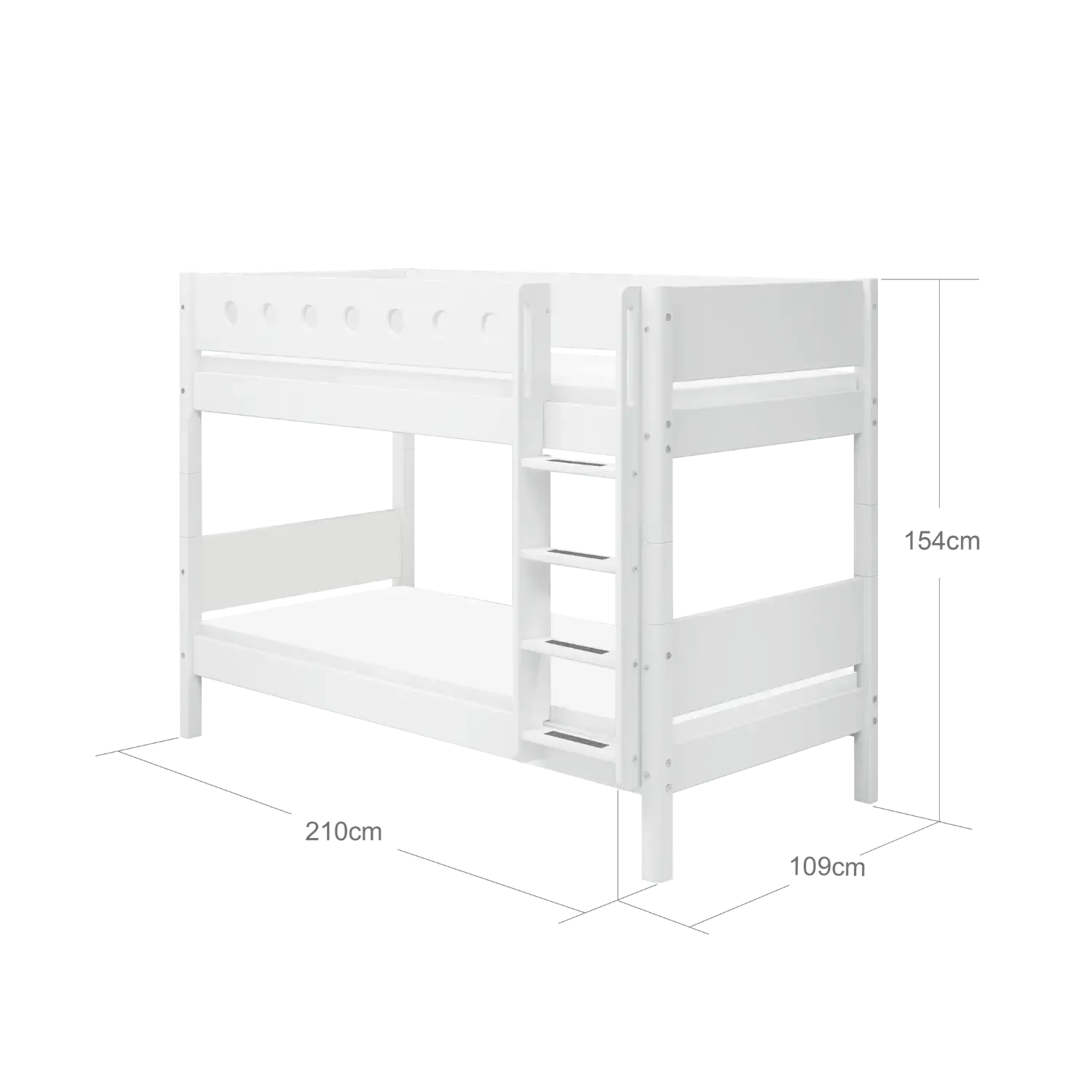 Lit superposé 154 cm avec échelle et barrière de sécurité, 90x200 cm, Blanc