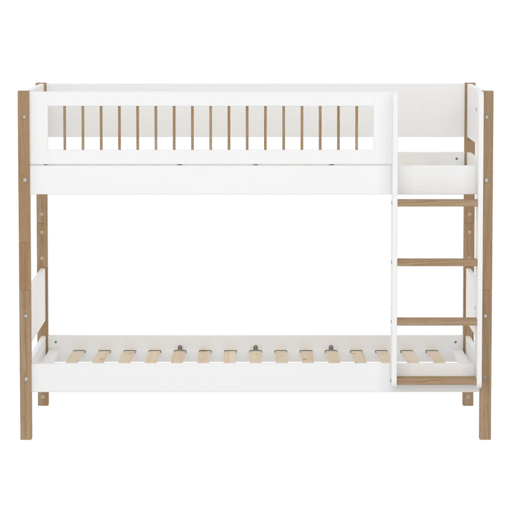 Lit superposé 154 cm avec échelle et barrière de sécurité, 90x200 cm, Blanc/Chêne