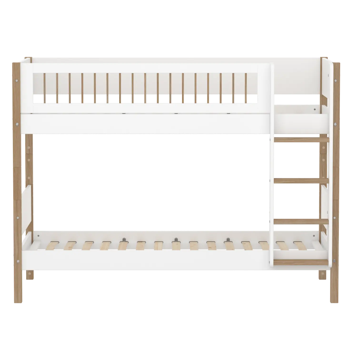 Lit superposé 154 cm avec échelle et barrière de sécurité, 90x200 cm, Blanc/Chêne