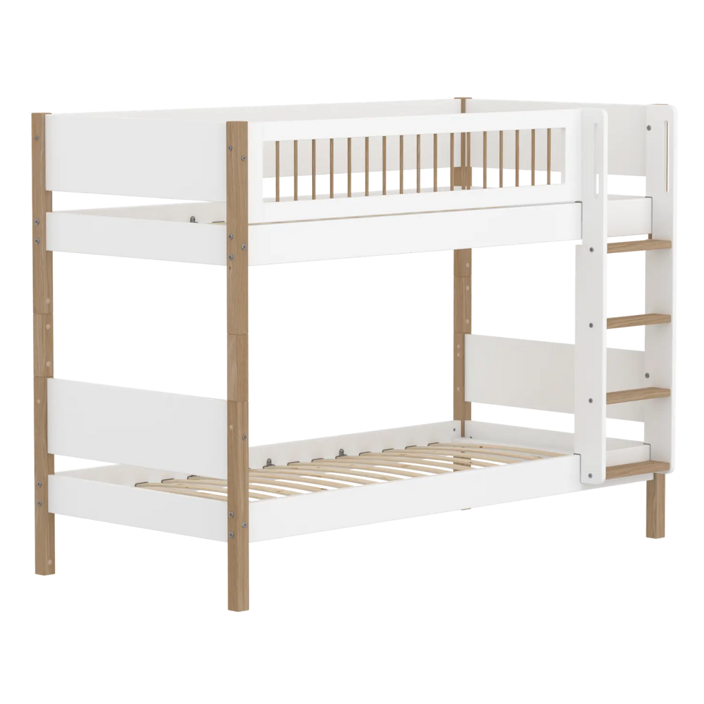 Lit superposé 154 cm avec échelle et barrière de sécurité, 90x200 cm, Blanc/Chêne