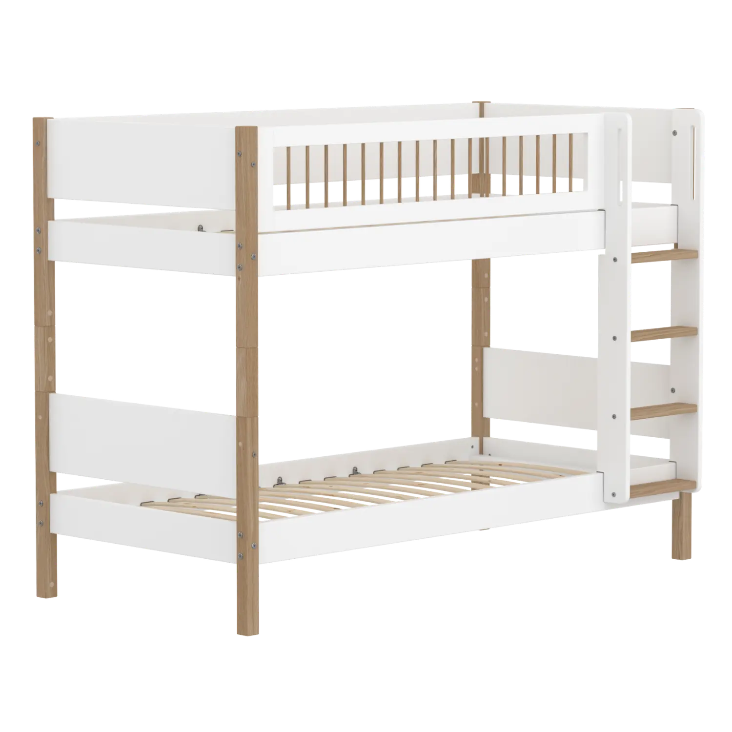 Lit superposé 154 cm avec échelle et barrière de sécurité, 90x200 cm, Blanc/Chêne