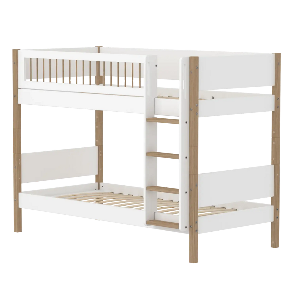 Lit superposé 154 cm avec échelle et barrière de sécurité, 90x200 cm, Blanc/Chêne